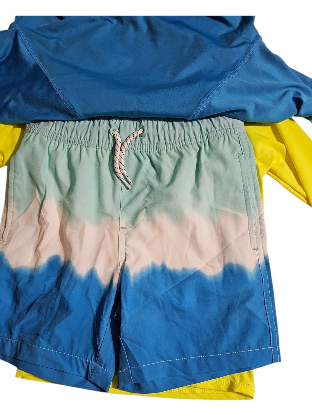 Lands' End Blue Rash Guard Set with Neon Yellow Sleeves